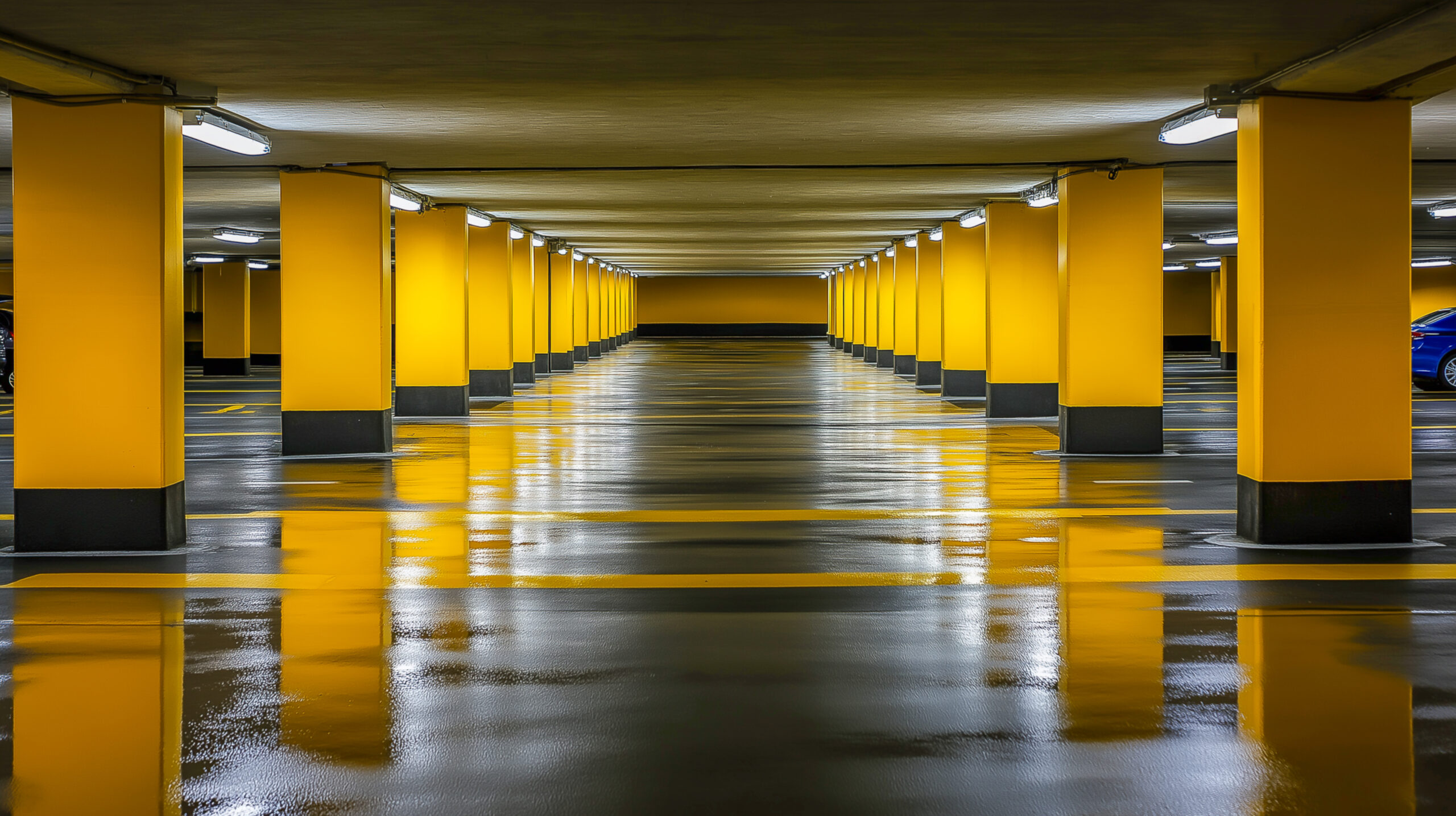 commercial parking garage interior after pressure washing in sacramento, ca