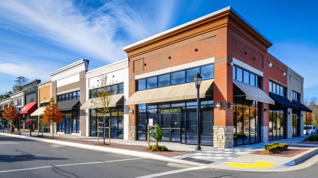 Commercial building exterior cleaning and pressure washing for a retail property in Roseville, Ca
