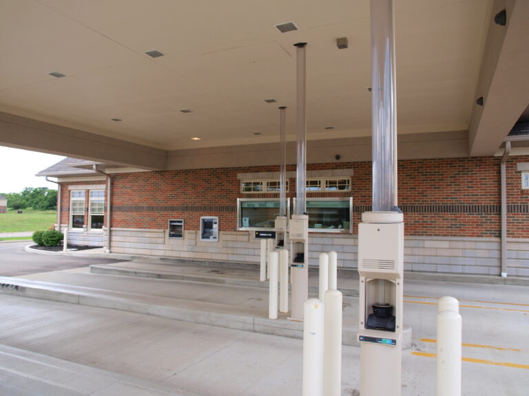 multi lane bank drive thru with ATM stations in sacramento, ca ready for commercial pressure washing and concrete cleaning